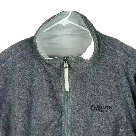 Southpole Men's Size XL Silver Gray Reversible Bomber‎ ZipUp Jacket Fleece - Picture 10 of 16